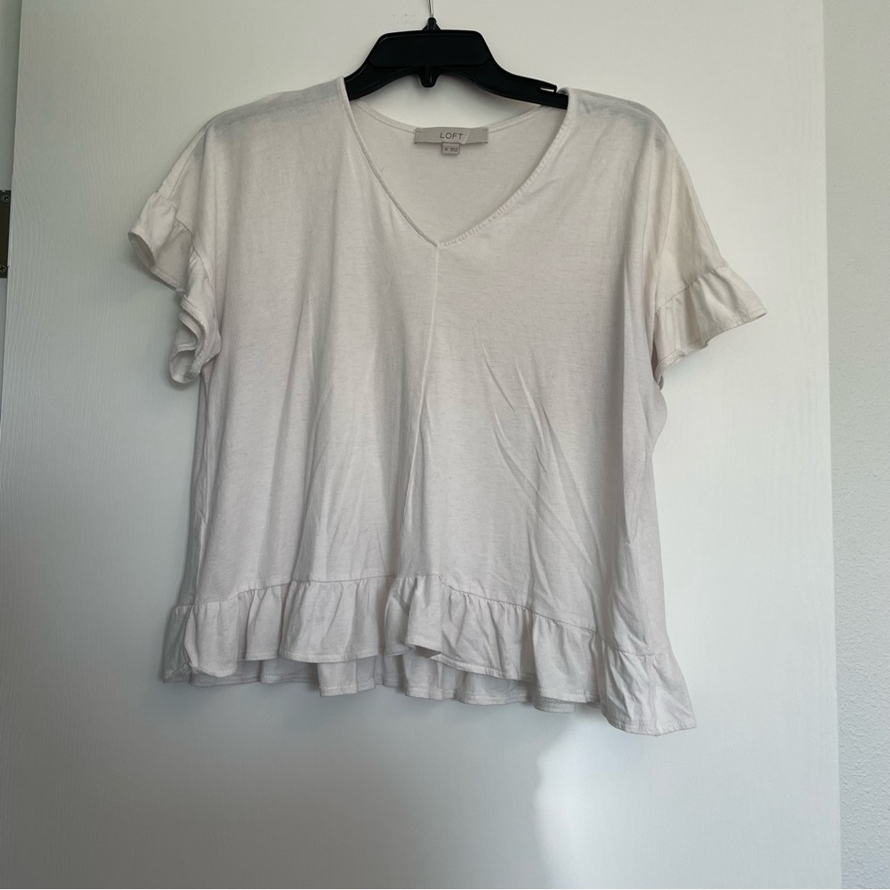 Loft Short Sleeve Off-White V Neck Shirt Size XS